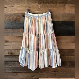 Lucky Brand XS Striped Tiered Midi Skirt Pastel Cotton Modal Blend